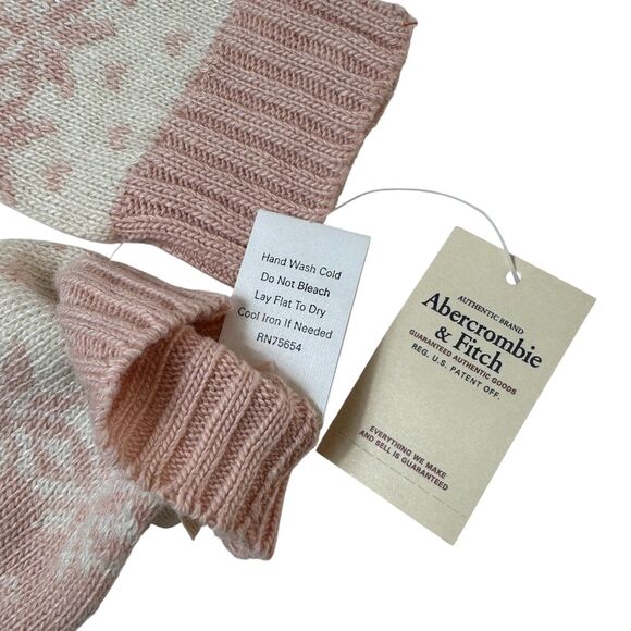 NWT Abercrombie Pink White Knit Fingerless Gloves Mittens Fair Isle Vintage Y2k - Picture 6 of 9